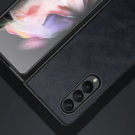 SULADA Crazy Horse Texture All-round Protection PU Leather Coating PC Phone Case Cover for Samsung W22 5G/Galaxy Z Fold3 5G - Black - 2