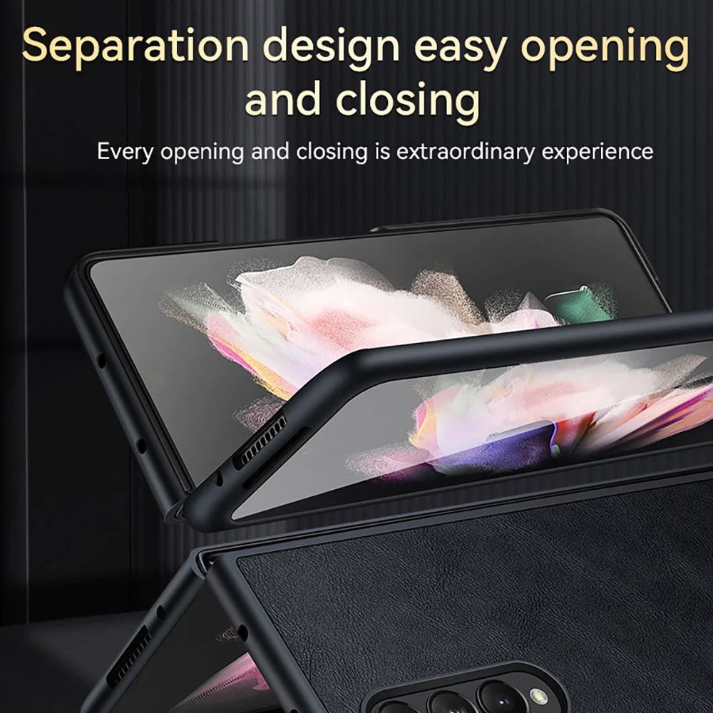 SULADA Crazy Horse Texture All-round Protection PU Leather Coating PC Phone Case Cover for Samsung W22 5G/Galaxy Z Fold3 5G - Black - 3