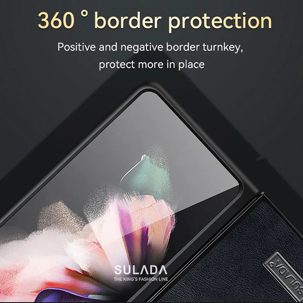 SULADA Crazy Horse Texture All-round Protection PU Leather Coating PC Phone Case Cover for Samsung W22 5G/Galaxy Z Fold3 5G - Black - 4