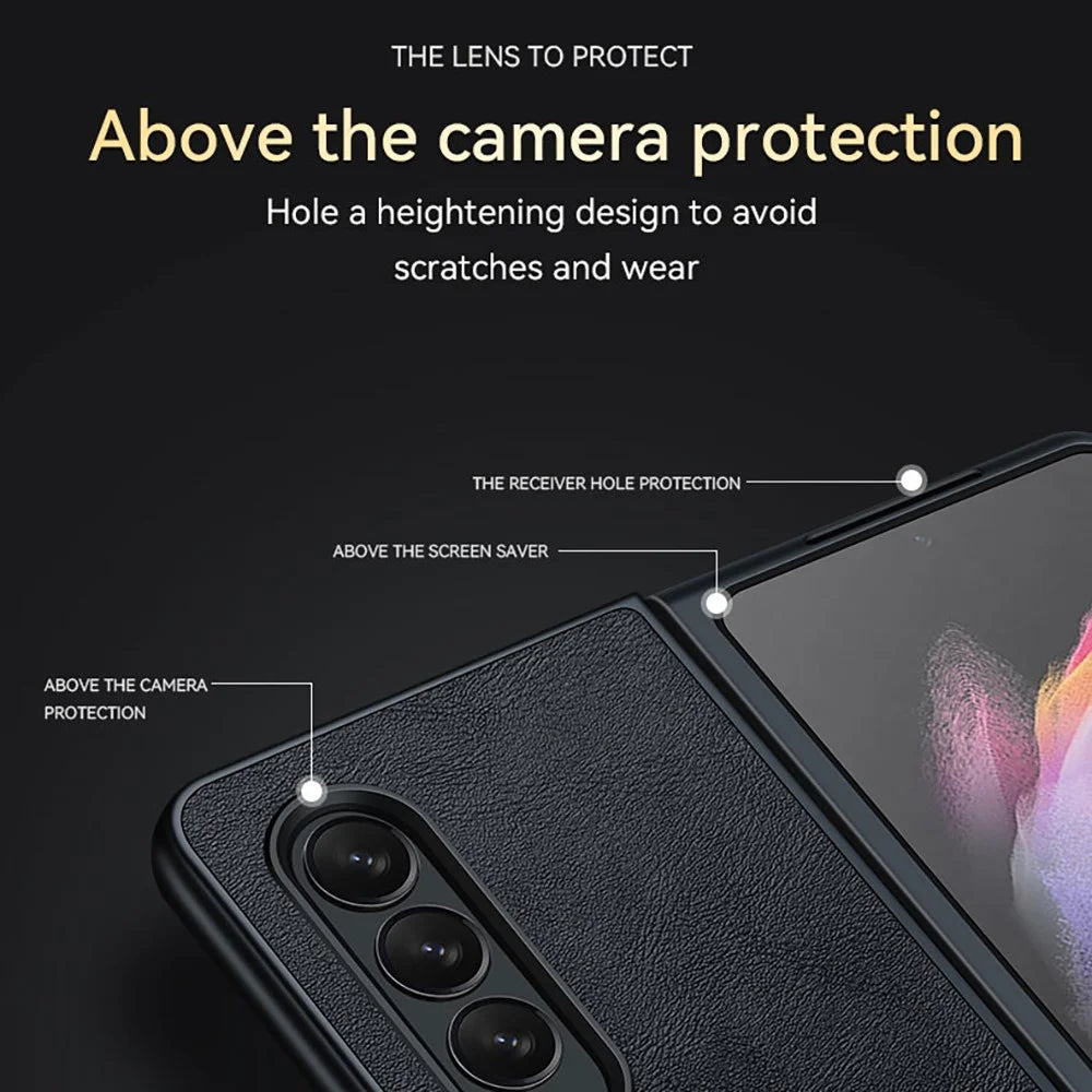 SULADA Crazy Horse Texture All-round Protection PU Leather Coating PC Phone Case Cover for Samsung W22 5G/Galaxy Z Fold3 5G - Black - 5