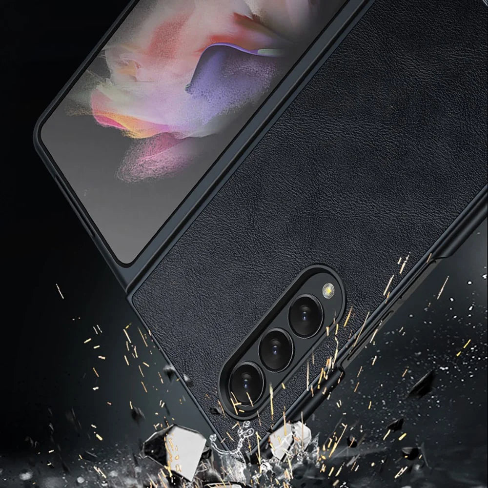 SULADA Crazy Horse Texture All-round Protection PU Leather Coating PC Phone Case Cover for Samsung W22 5G/Galaxy Z Fold3 5G - Black - 6