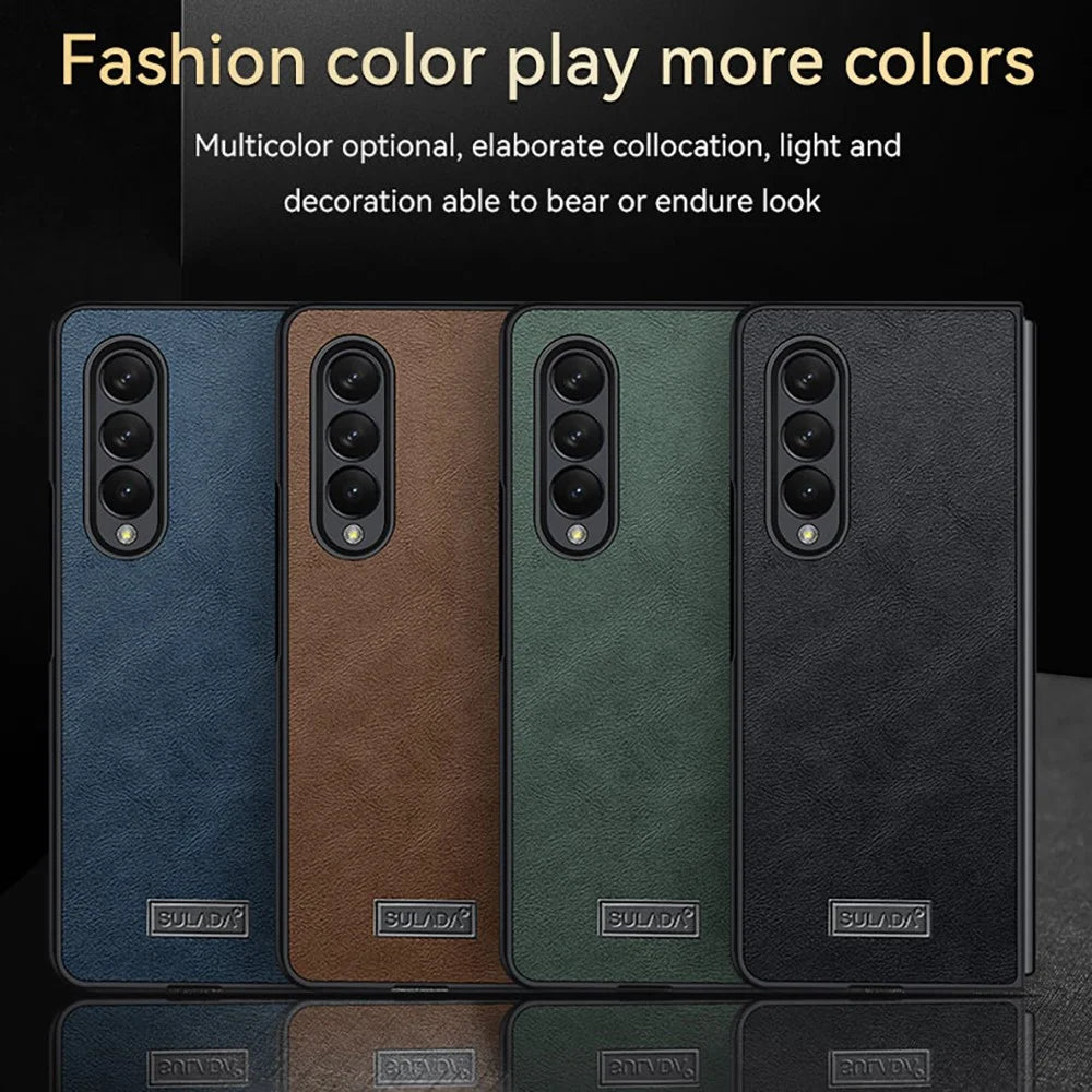 SULADA Crazy Horse Texture All-round Protection PU Leather Coating PC Phone Case Cover for Samsung W22 5G/Galaxy Z Fold3 5G - Black - 7