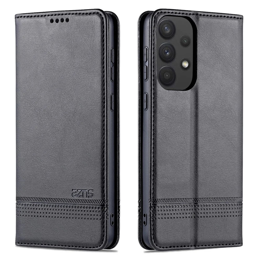 AZNS PU Leather Wallet Flip Case Magnetic Absorption Folding Stand Protective Cover for Samsung Galaxy A53 5G - Black - 1