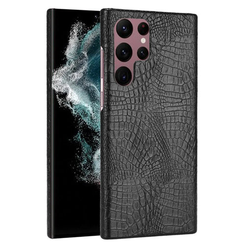 For Samsung Galaxy S22 Ultra 5G Crocodile Texture Shockproof PU Leather + PC Phone Case Cover - Black - 1