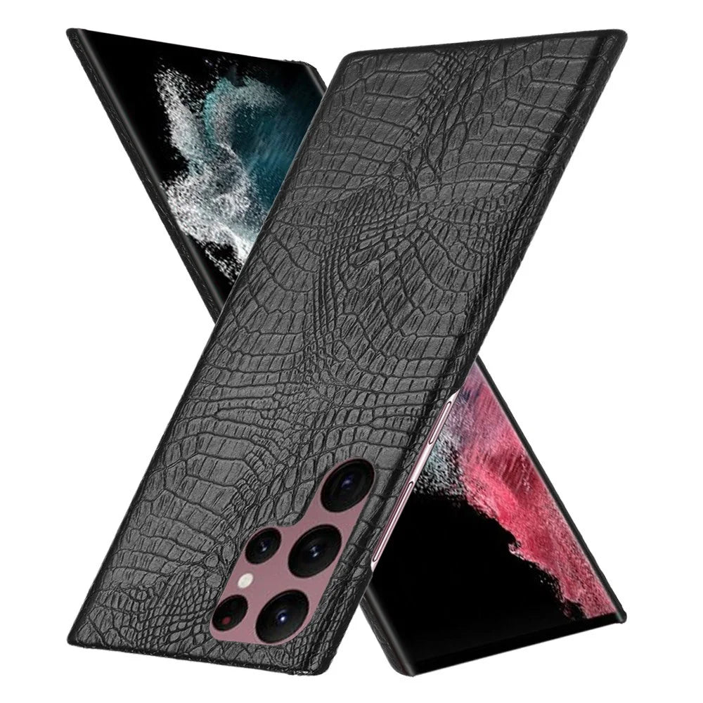 For Samsung Galaxy S22 Ultra 5G Crocodile Texture Shockproof PU Leather + PC Phone Case Cover - Black - 2