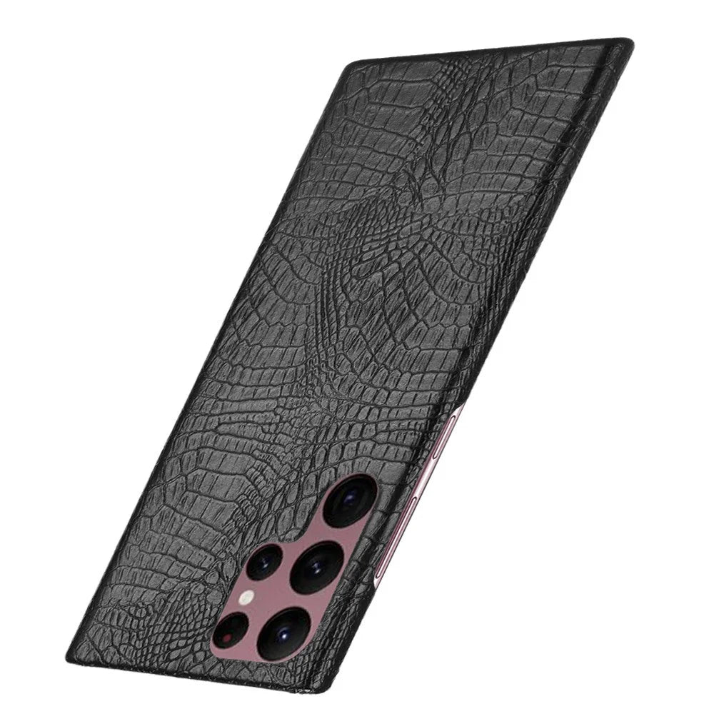 For Samsung Galaxy S22 Ultra 5G Crocodile Texture Shockproof PU Leather + PC Phone Case Cover - Black - 3