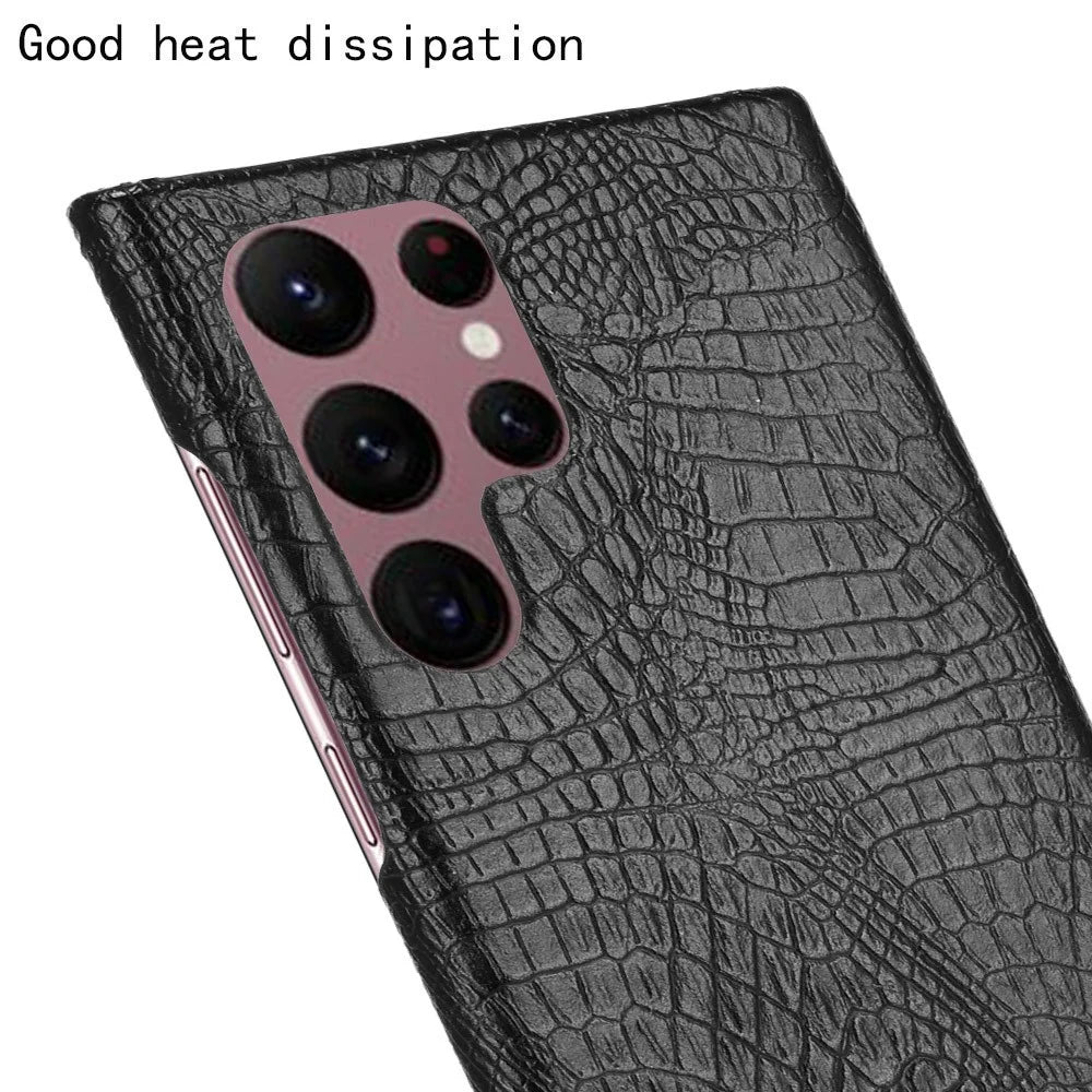 For Samsung Galaxy S22 Ultra 5G Crocodile Texture Shockproof PU Leather + PC Phone Case Cover - Black - 5