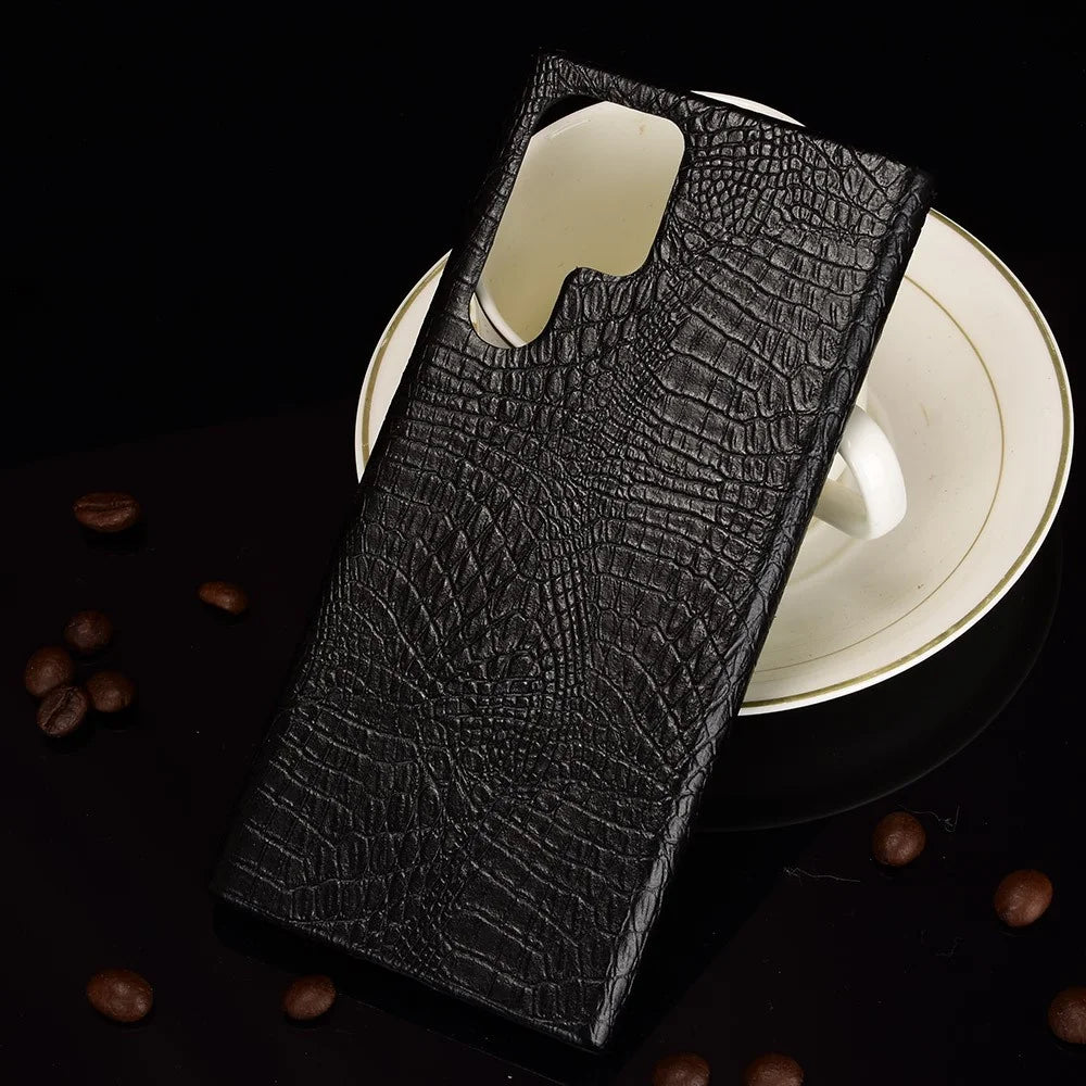 For Samsung Galaxy S22 Ultra 5G Crocodile Texture Shockproof PU Leather + PC Phone Case Cover - Black - 6
