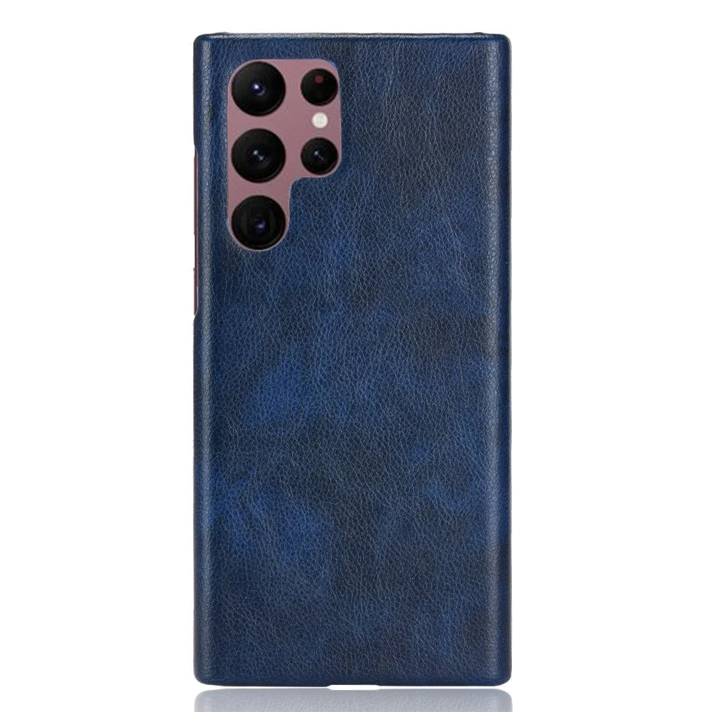 For Samsung Galaxy S22 Ultra 5G Litchi Texture PU Leather Coated Hard PC Phone Case Protective Cover - Blue - 2