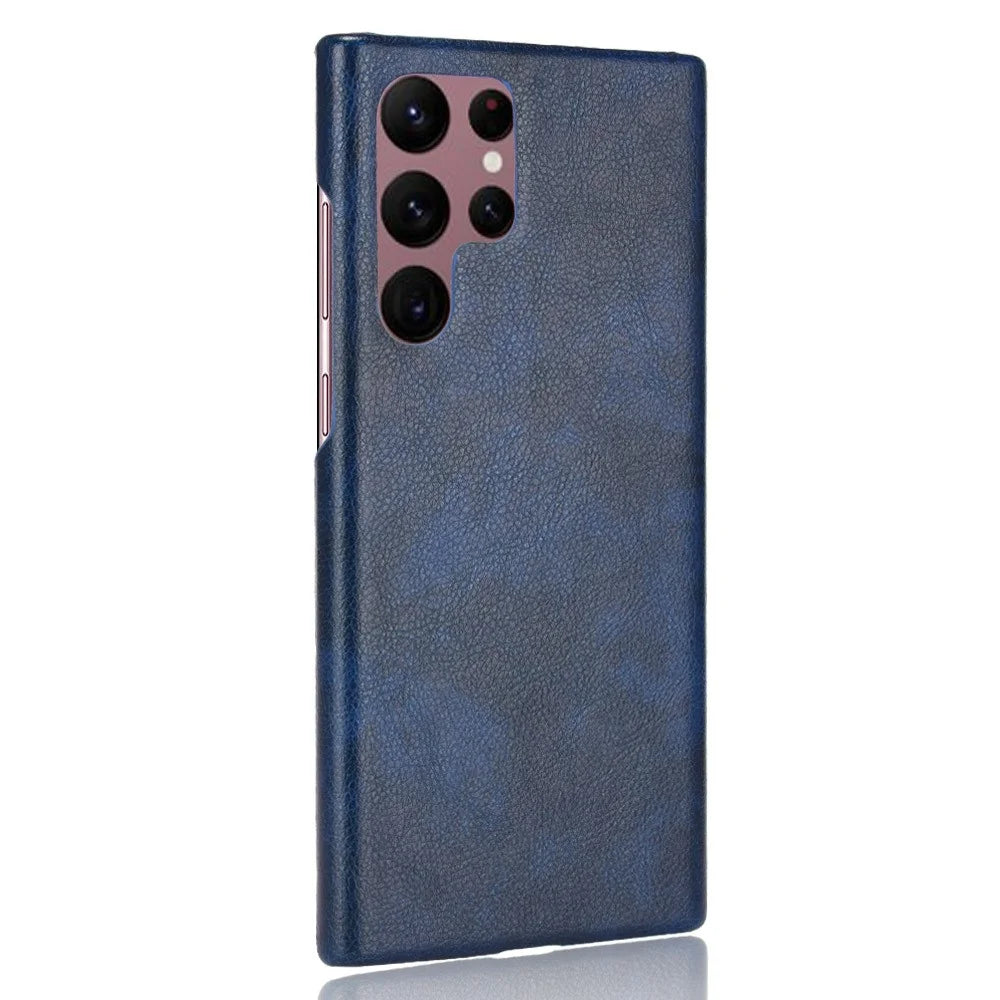 For Samsung Galaxy S22 Ultra 5G Litchi Texture PU Leather Coated Hard PC Phone Case Protective Cover - Blue - 3