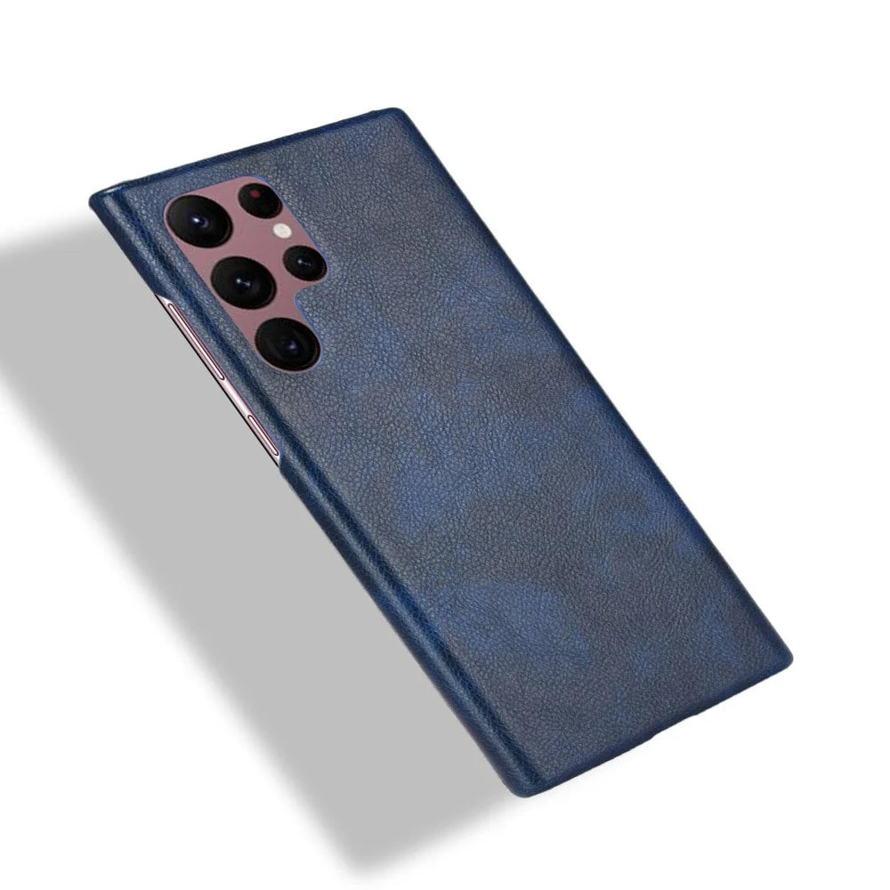 For Samsung Galaxy S22 Ultra 5G Litchi Texture PU Leather Coated Hard PC Phone Case Protective Cover - Blue - 4
