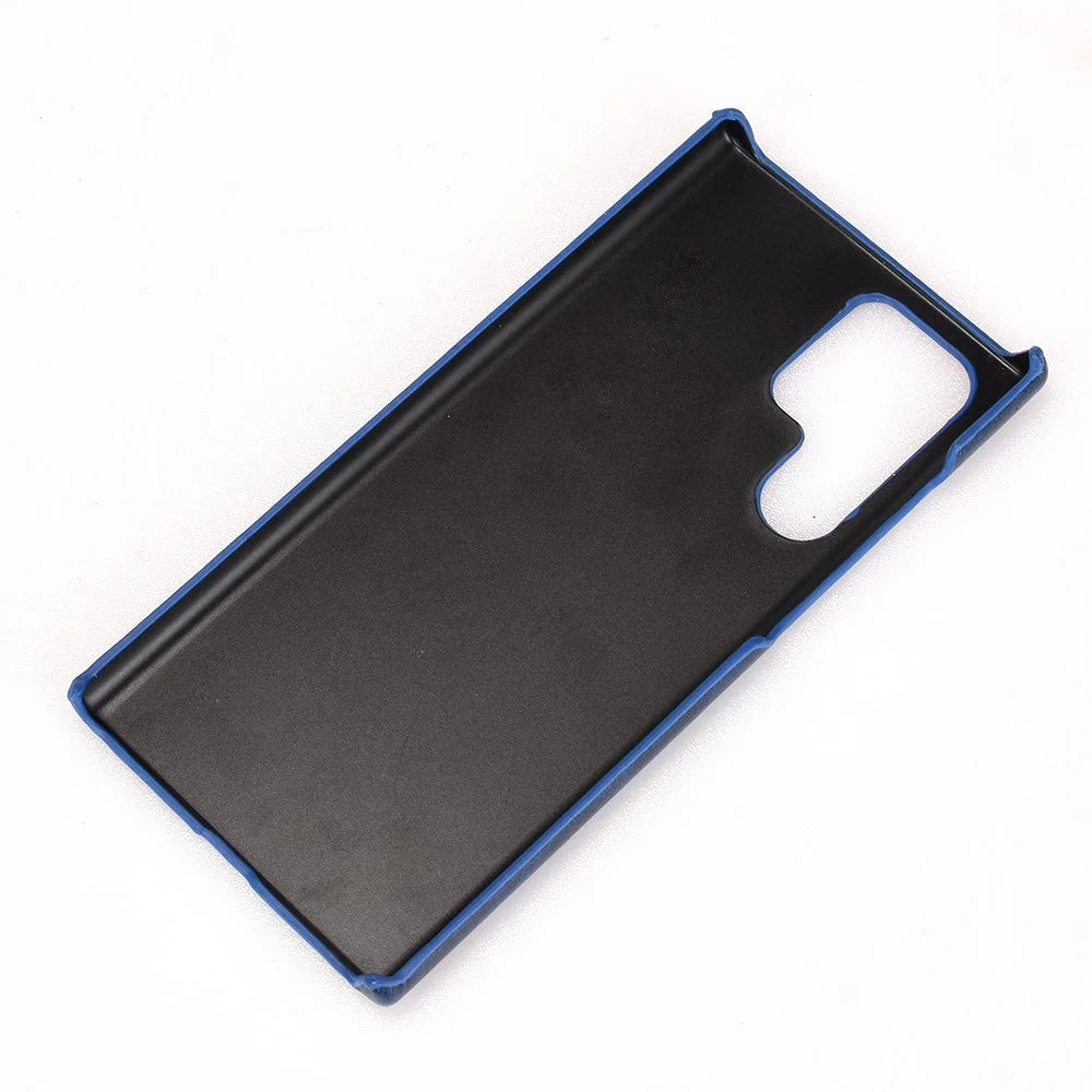 For Samsung Galaxy S22 Ultra 5G Litchi Texture PU Leather Coated Hard PC Phone Case Protective Cover - Blue - 5