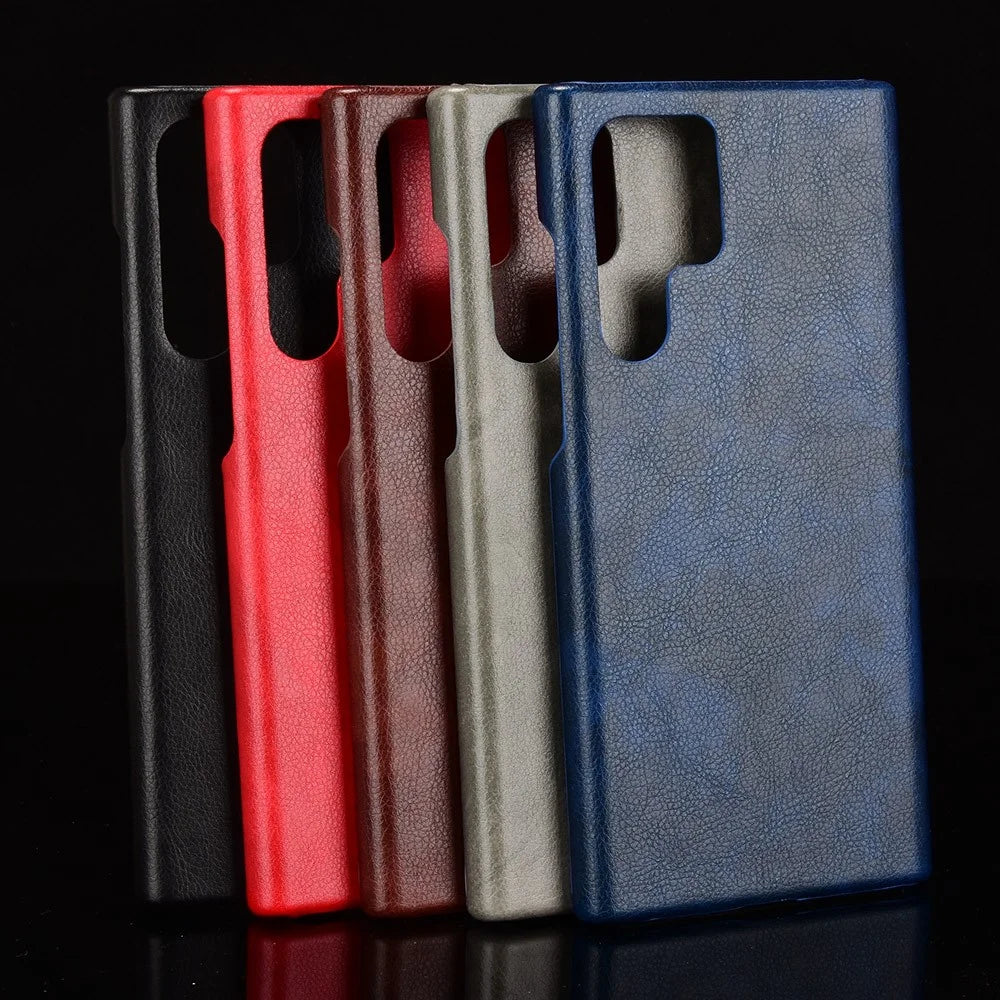 For Samsung Galaxy S22 Ultra 5G Litchi Texture PU Leather Coated Hard PC Phone Case Protective Cover - Blue - 7