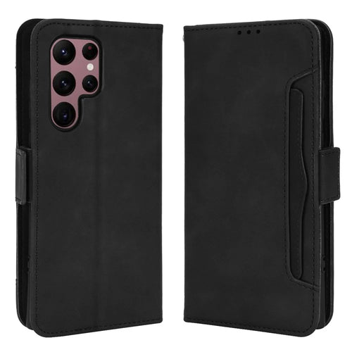 Multiple Card Slot PU Leather + TPU 360 Degrees Wrapped Phone Cover with Stand Cash Pocket for Samsung Galaxy S22 Ultra 5G - Black - 1