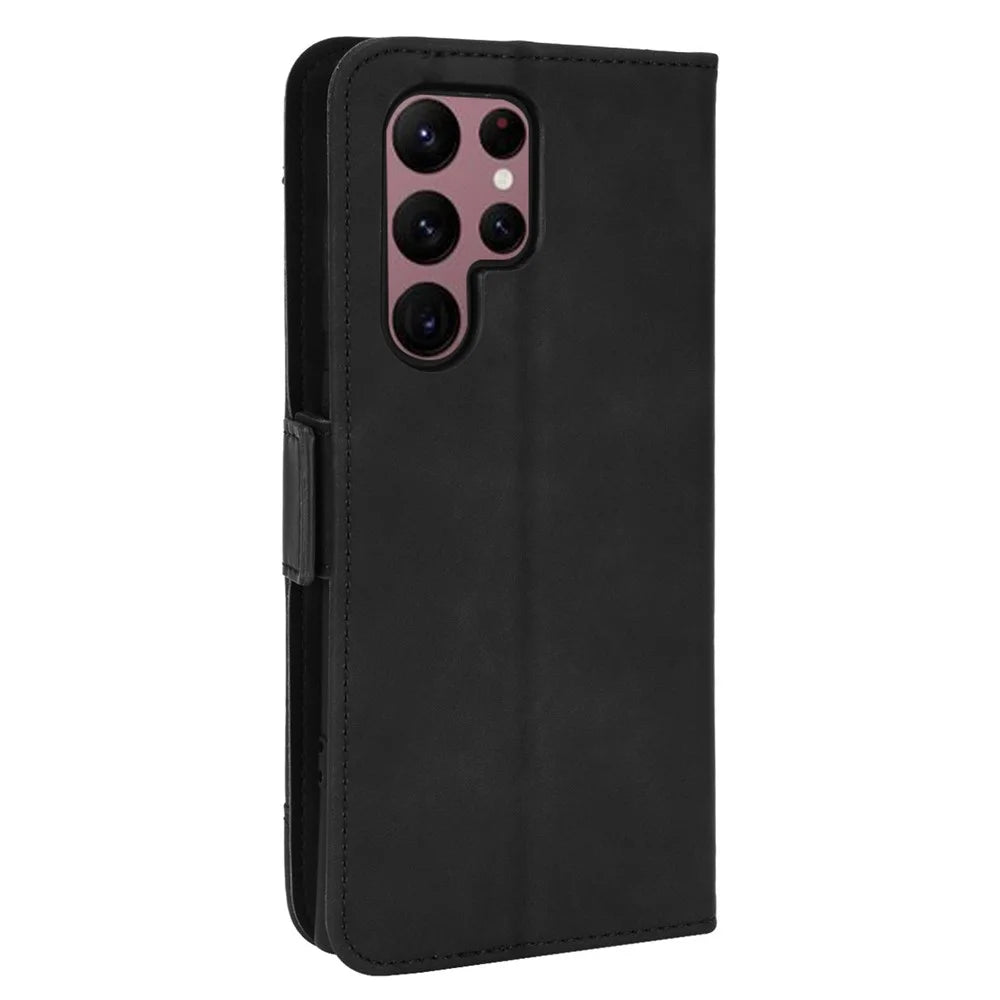 Multiple Card Slot PU Leather + TPU 360 Degrees Wrapped Phone Cover with Stand Cash Pocket for Samsung Galaxy S22 Ultra 5G - Black - 3
