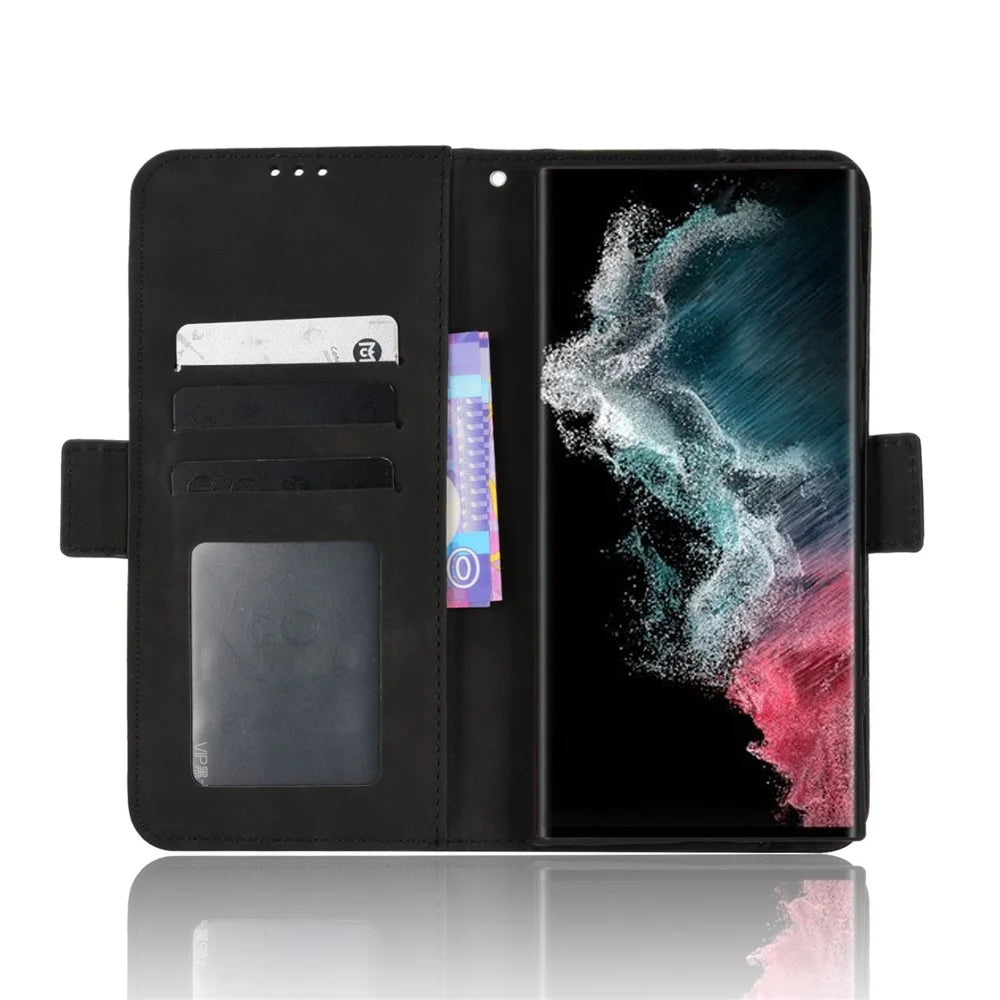 Multiple Card Slot PU Leather + TPU 360 Degrees Wrapped Phone Cover with Stand Cash Pocket for Samsung Galaxy S22 Ultra 5G - Black - 4