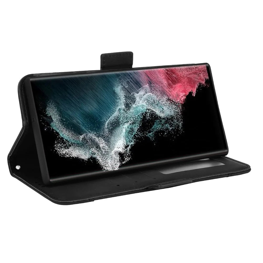 Multiple Card Slot PU Leather + TPU 360 Degrees Wrapped Phone Cover with Stand Cash Pocket for Samsung Galaxy S22 Ultra 5G - Black - 5