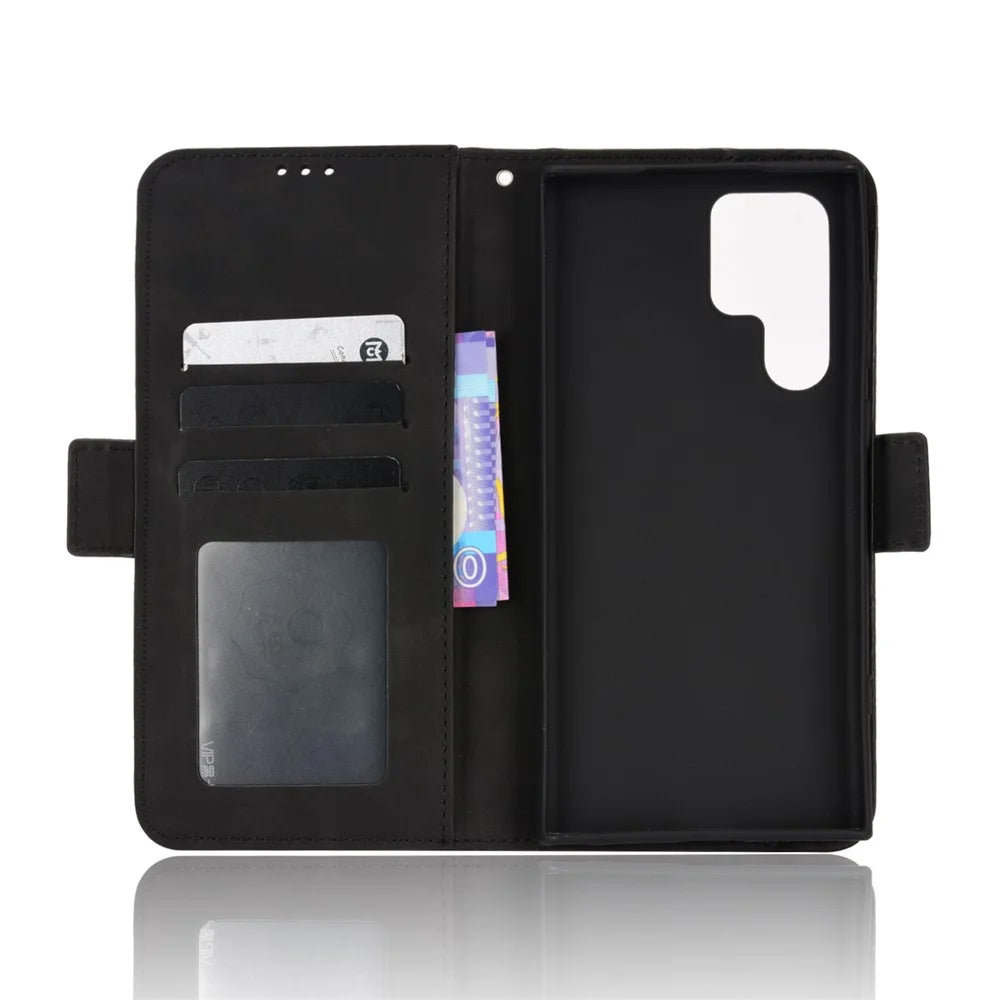 Multiple Card Slot PU Leather + TPU 360 Degrees Wrapped Phone Cover with Stand Cash Pocket for Samsung Galaxy S22 Ultra 5G - Black - 6