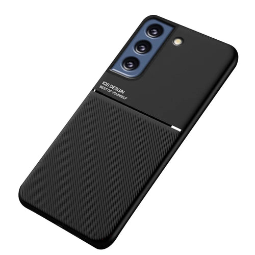 Lines Imprinting PU Leather Ultra Thin Shockproof TPU Back Protective Shell Cover with Built-in Magnetic Metal Sheet for Samsung Galaxy S21 FE 5G / S21 Fan Edition - Black - 1