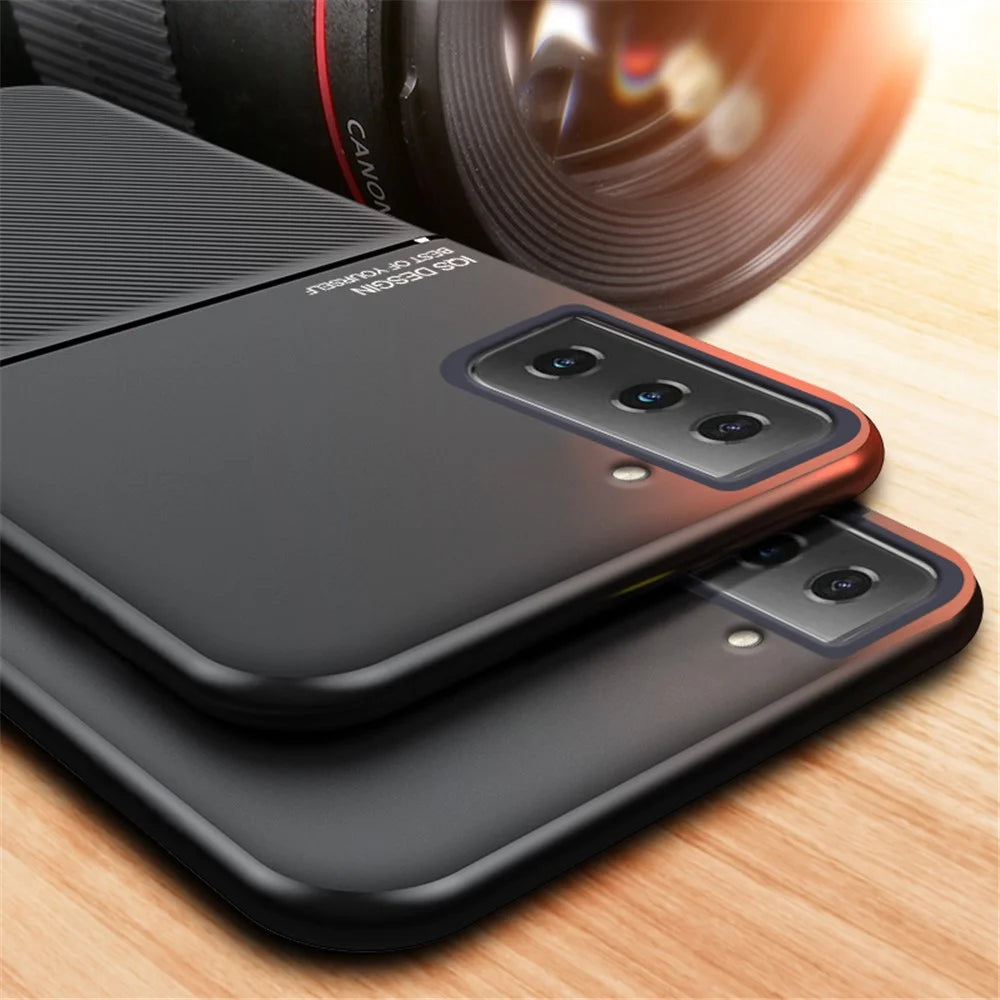 Lines Imprinting PU Leather Ultra Thin Shockproof TPU Back Protective Shell Cover with Built-in Magnetic Metal Sheet for Samsung Galaxy S21 FE 5G / S21 Fan Edition - Black - 3