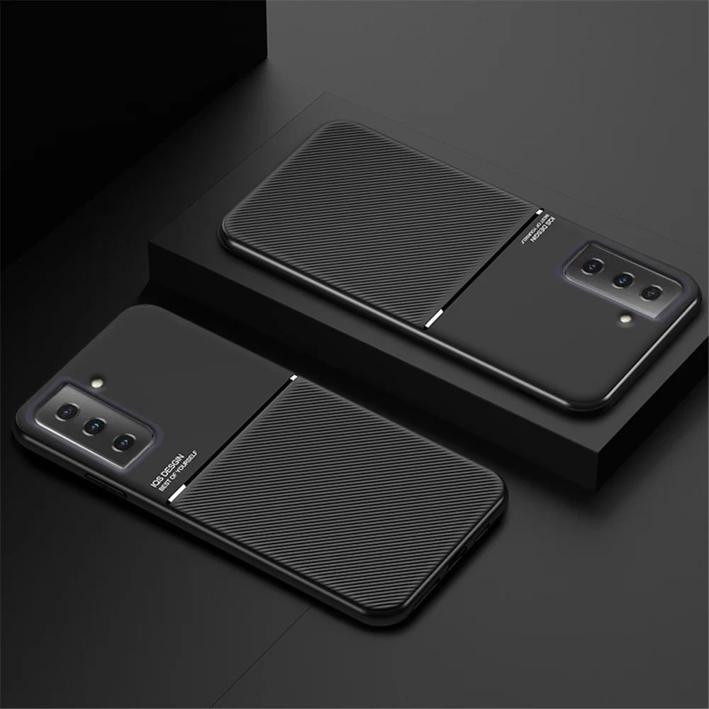 Lines Imprinting PU Leather Ultra Thin Shockproof TPU Back Protective Shell Cover with Built-in Magnetic Metal Sheet for Samsung Galaxy S21 FE 5G / S21 Fan Edition - Black - 4