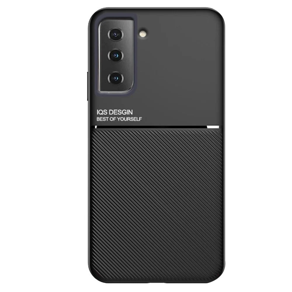 Lines Imprinting PU Leather Ultra Thin Shockproof TPU Back Protective Shell Cover with Built-in Magnetic Metal Sheet for Samsung Galaxy S21 FE 5G / S21 Fan Edition - Black - 5
