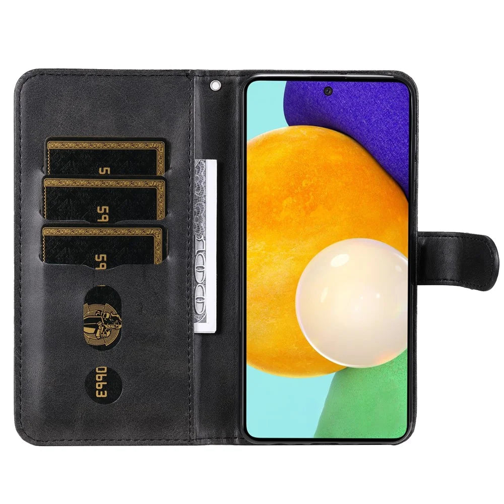 Zippered Pocket Design PU Leather Phone Case Coin Holder Wallet Stand Folding Case for Samsung Galaxy A73 5G - Black - 4
