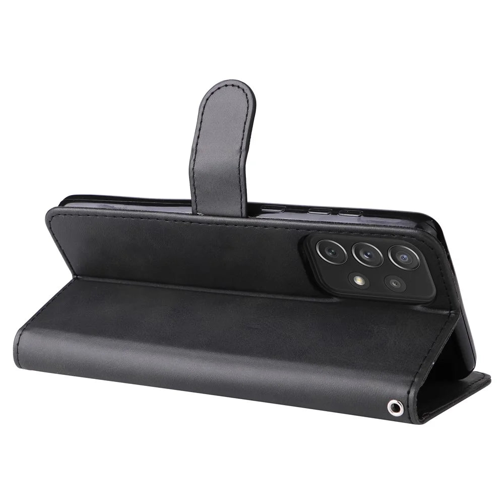 Zippered Pocket Design PU Leather Phone Case Coin Holder Wallet Stand Folding Case for Samsung Galaxy A73 5G - Black - 5