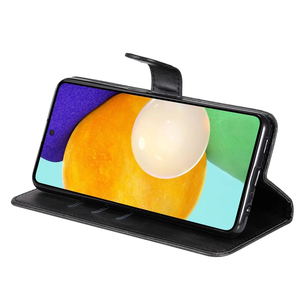 Zippered Pocket Design PU Leather Phone Case Coin Holder Wallet Stand Folding Case for Samsung Galaxy A73 5G - Black - 7