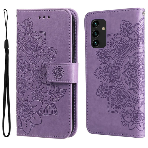 Wallet Stand Phone Cover Mandala Flower Imprinted Folio Flip Protective Leather Case for Samsung Galaxy A13 4G - Purple - 1