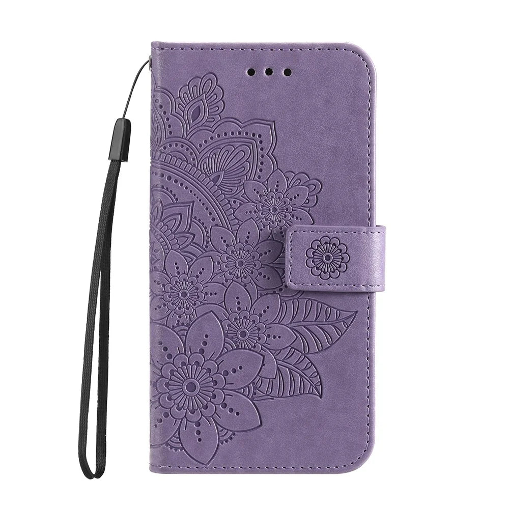 Wallet Stand Phone Cover Mandala Flower Imprinted Folio Flip Protective Leather Case for Samsung Galaxy A13 4G - Purple - 2