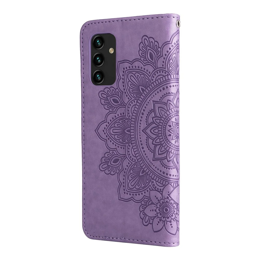 Wallet Stand Phone Cover Mandala Flower Imprinted Folio Flip Protective Leather Case for Samsung Galaxy A13 4G - Purple - 4
