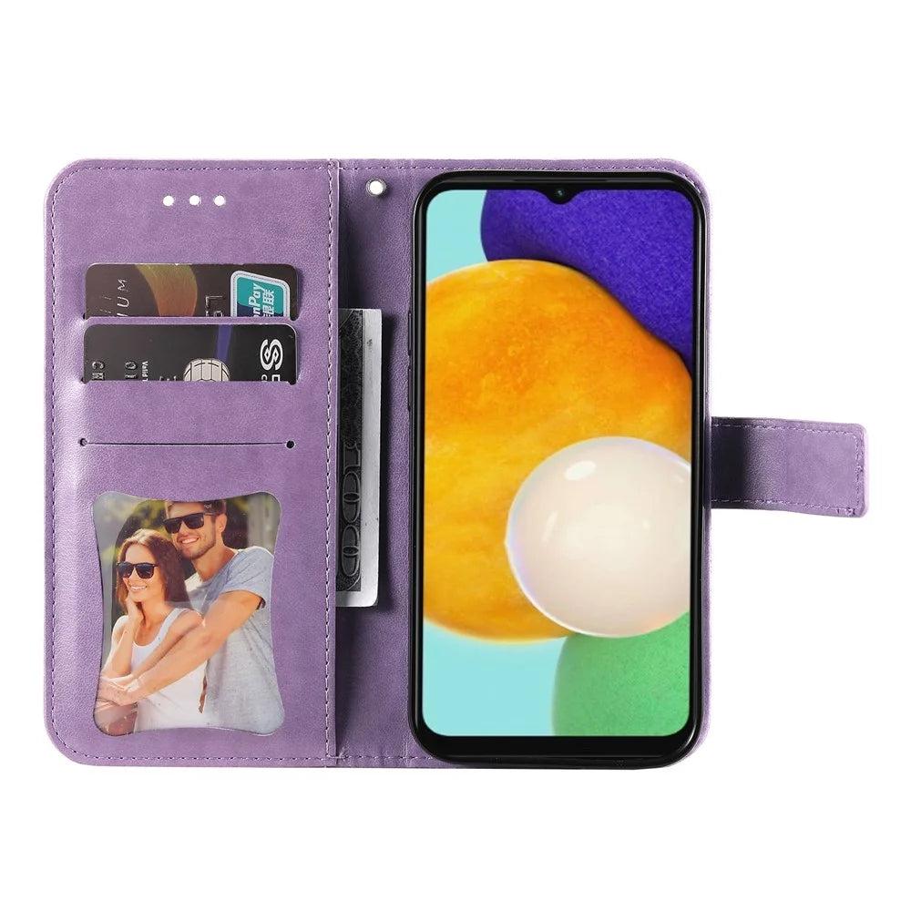 Wallet Stand Phone Cover Mandala Flower Imprinted Folio Flip Protective Leather Case for Samsung Galaxy A13 4G - Purple - 5