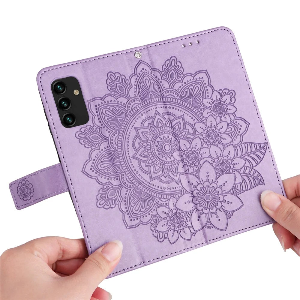 Wallet Stand Phone Cover Mandala Flower Imprinted Folio Flip Protective Leather Case for Samsung Galaxy A13 4G - Purple - 7