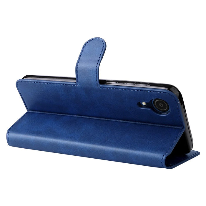 Shockproof Wallet Stand PU Leather Shell Magnetic Clasp Phone Case for Samsung Galaxy A03 Core - Blue - 3