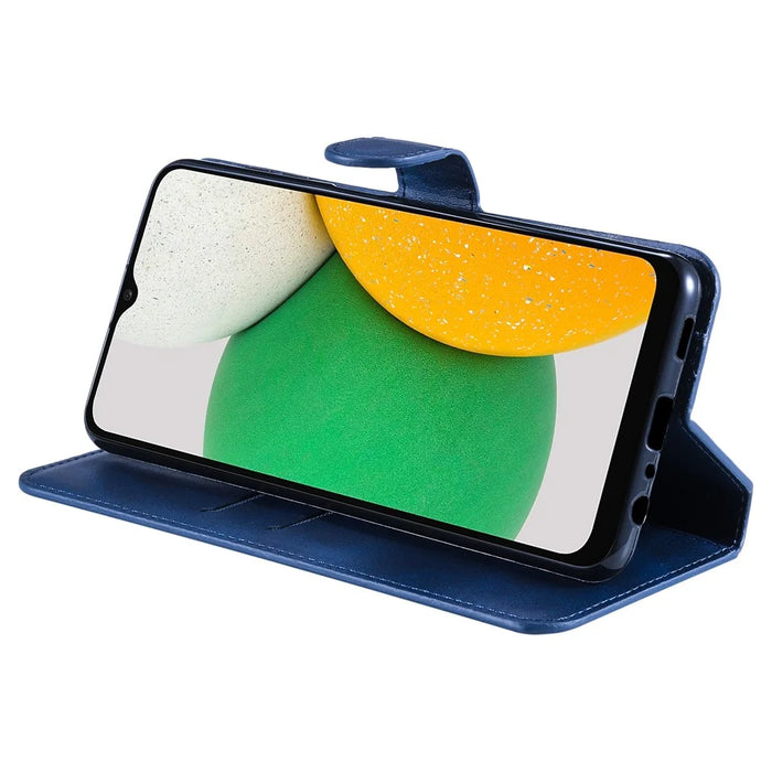 Shockproof Wallet Stand PU Leather Shell Magnetic Clasp Phone Case for Samsung Galaxy A03 Core - Blue - 4