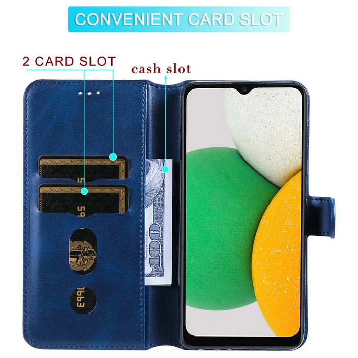 Shockproof Wallet Stand PU Leather Shell Magnetic Clasp Phone Case for Samsung Galaxy A03 Core - Blue - 6