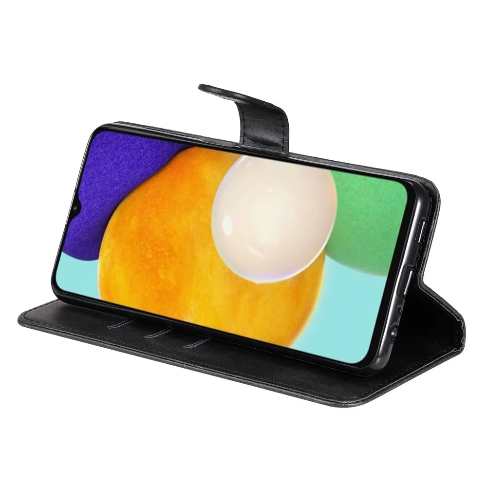 Outer Zipper Pocket PU Leather Phone Case Folio Flip Wallet Stand Full Protection Cover for Samsung Galaxy A13 4G - Black - 7