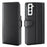 Magnetic Closure Genuine Split Leather Phone Case Stand TPU Wallet Flip Cover for Samsung Galaxy S22 5G - Black - 1