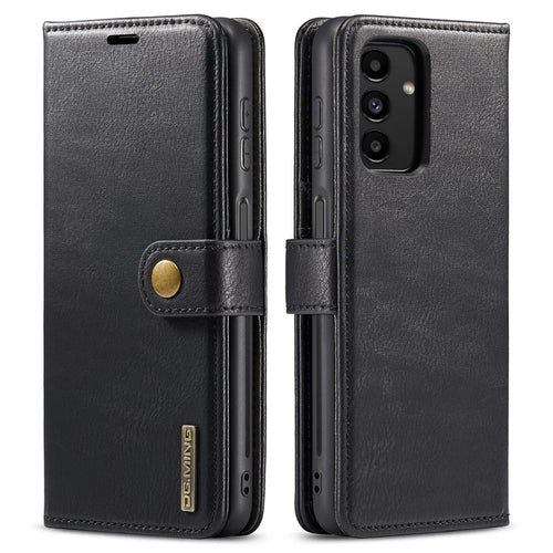 DG.MING Split Leather Folding Stand Cover Magnetic Detachable Flip Folio Wallet Case for Samsung Galaxy A13 4G - Black - 1
