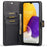 DG.MING Split Leather Folding Stand Cover Magnetic Detachable Flip Folio Wallet Case for Samsung Galaxy A13 4G - Black - 6
