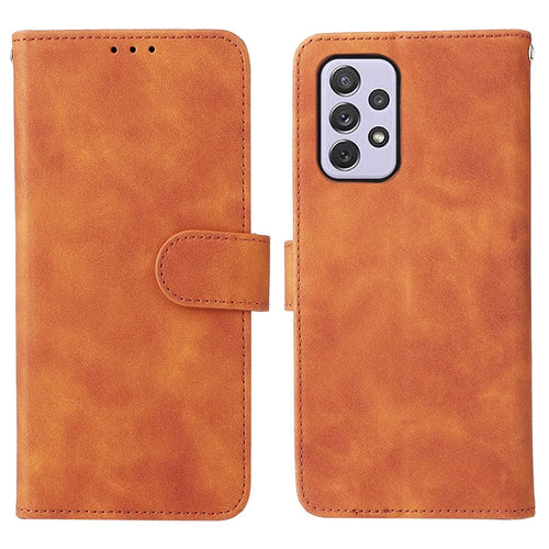 Skin-touch Feeling PU Leather + TPU Phone Cover Stand Wallet Shell Mobile Phone Case for Samsung Galaxy A73 5G - Brown - 1
