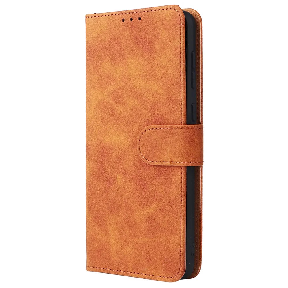 Skin-touch Feeling PU Leather + TPU Phone Cover Stand Wallet Shell Mobile Phone Case for Samsung Galaxy A73 5G - Brown - 2