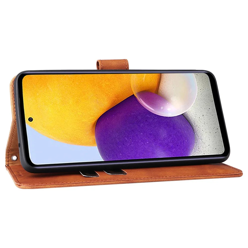 Skin-touch Feeling PU Leather + TPU Phone Cover Stand Wallet Shell Mobile Phone Case for Samsung Galaxy A73 5G - Brown - 4