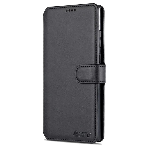 AZNS Anti-scratch PU Leather Case Magnetic Clasp Wallet Phone Cover with Foldable Stand for Samsung Galaxy S22 Ultra 5G - Black - 2