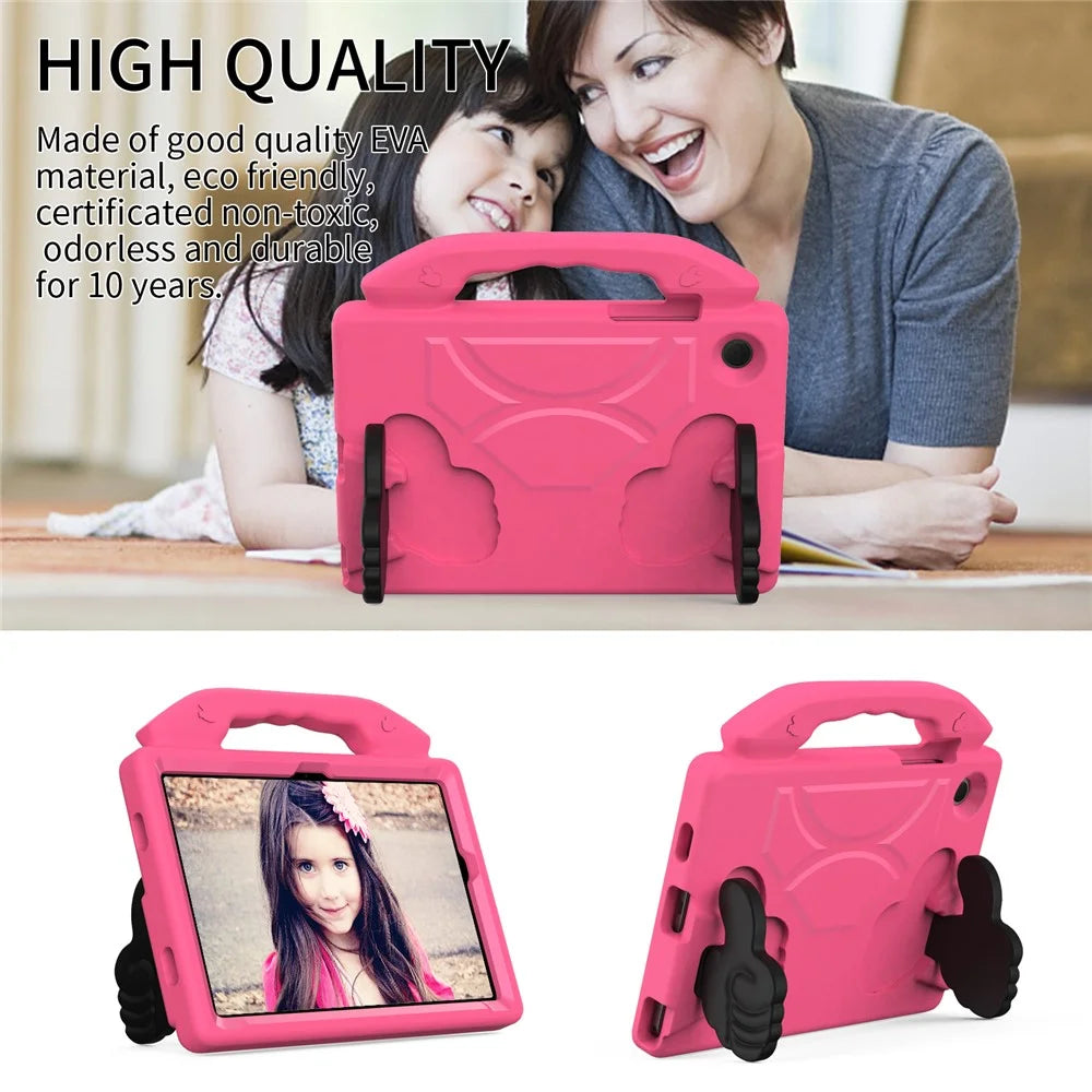 For Samsung Galaxy Tab A8 10.5 (2021) / (2022) Foldable Thumb Kickstand EVA Tablet Case Shock Absorbing Cover with Handle - Rose - 2