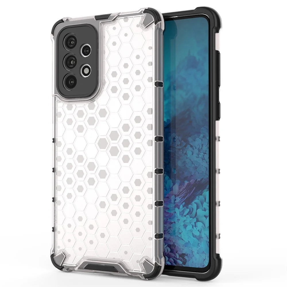 For Samsung Galaxy A73 5G Honeycomb Textured Well-protected TPU + PC Phone Case Cover - Grey - 1