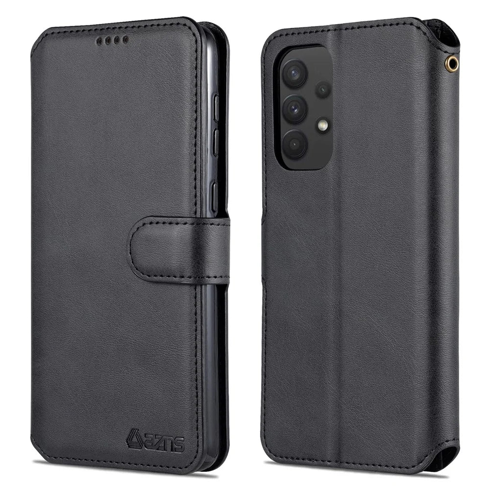 AZNS PU Leather Case Magnetic Clasp Wallet Shock Absorption Phone Cover with Foldable Stand for Samsung Galaxy A53 5G - Black - 1