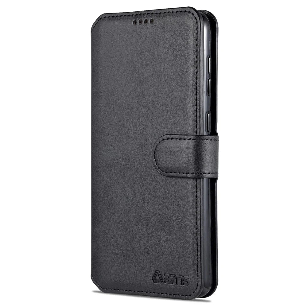 AZNS PU Leather Case Magnetic Clasp Wallet Shock Absorption Phone Cover with Foldable Stand for Samsung Galaxy A53 5G - Black - 2