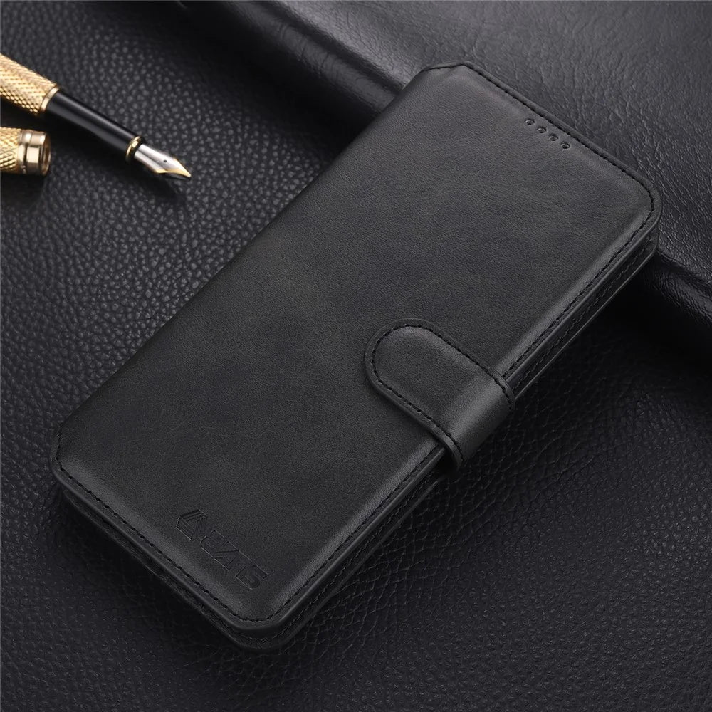 AZNS PU Leather Case Magnetic Clasp Wallet Shock Absorption Phone Cover with Foldable Stand for Samsung Galaxy A53 5G - Black - 6